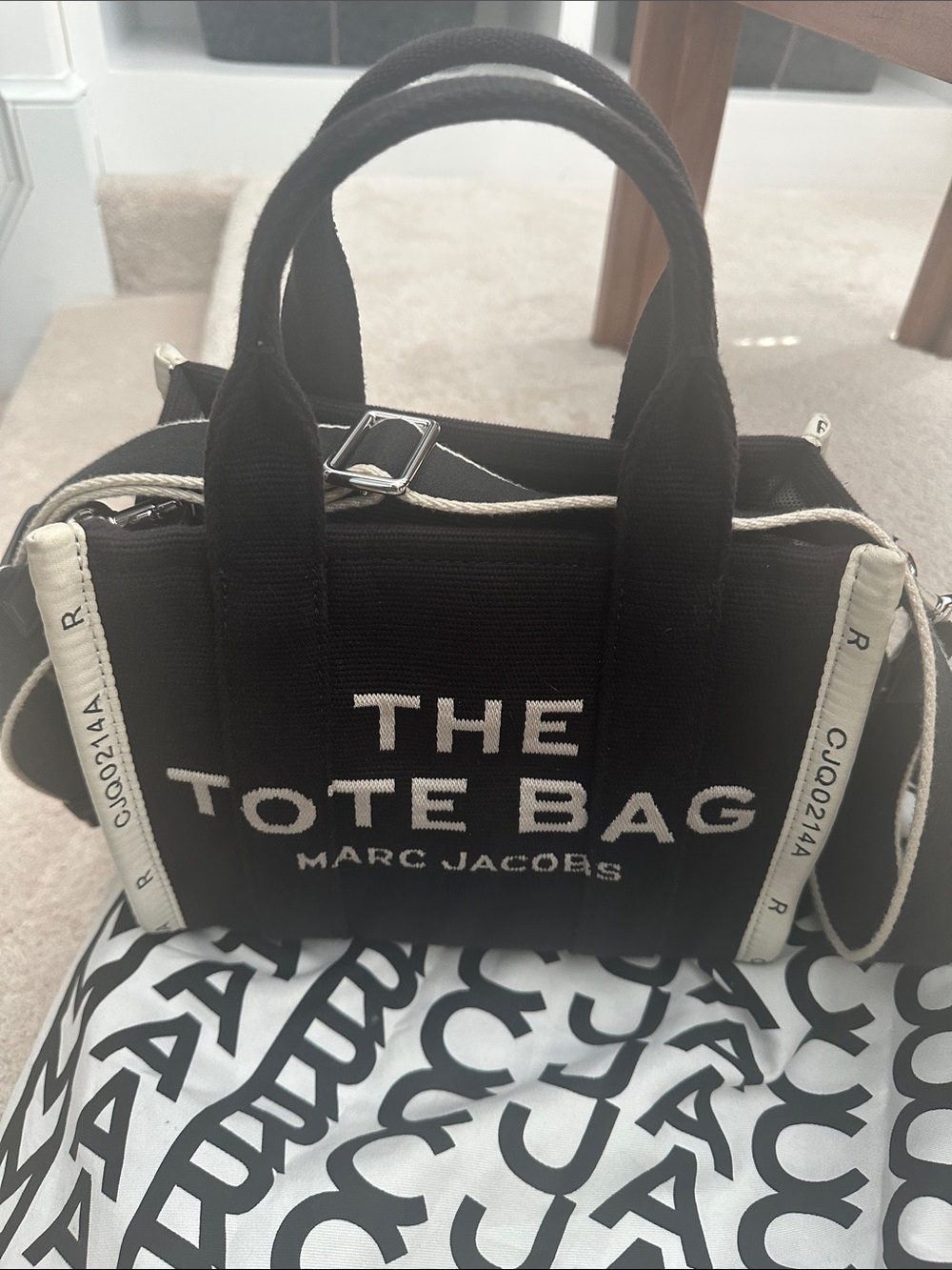 Marc Jacobs Black Canvas 'The Tote Bag' Satchel with Cream Trim